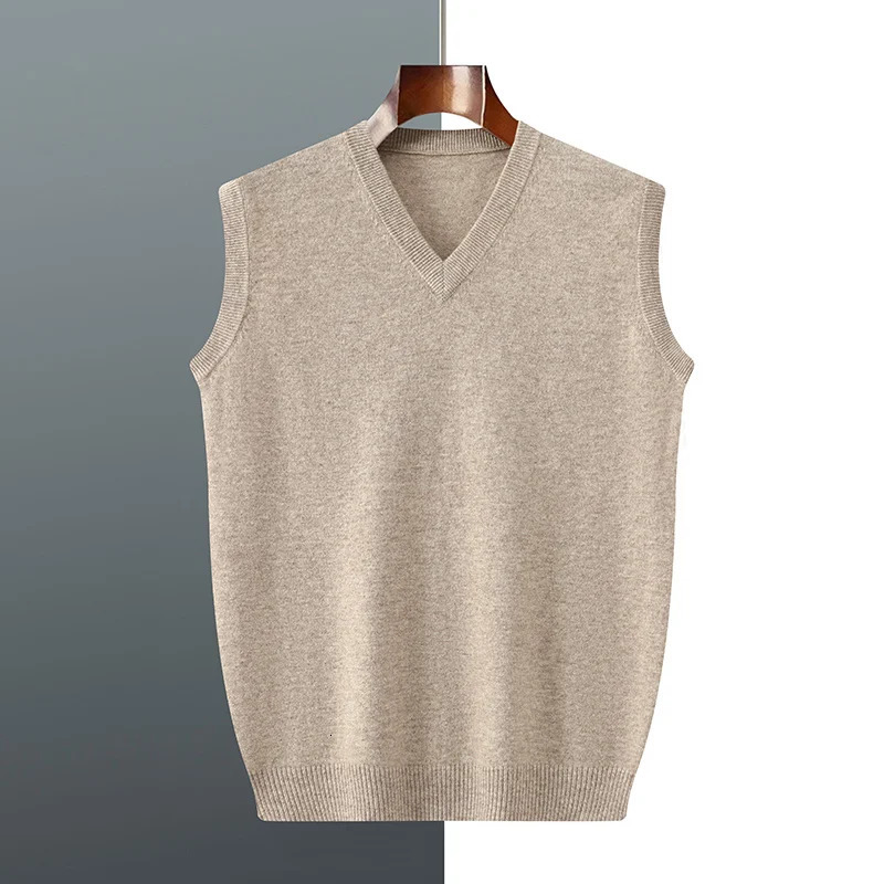 2024 Autumn and Winter Men cashmere vest Sleeveless Cashmere Vest Solid Color Knitted Waistcoat 250605Z