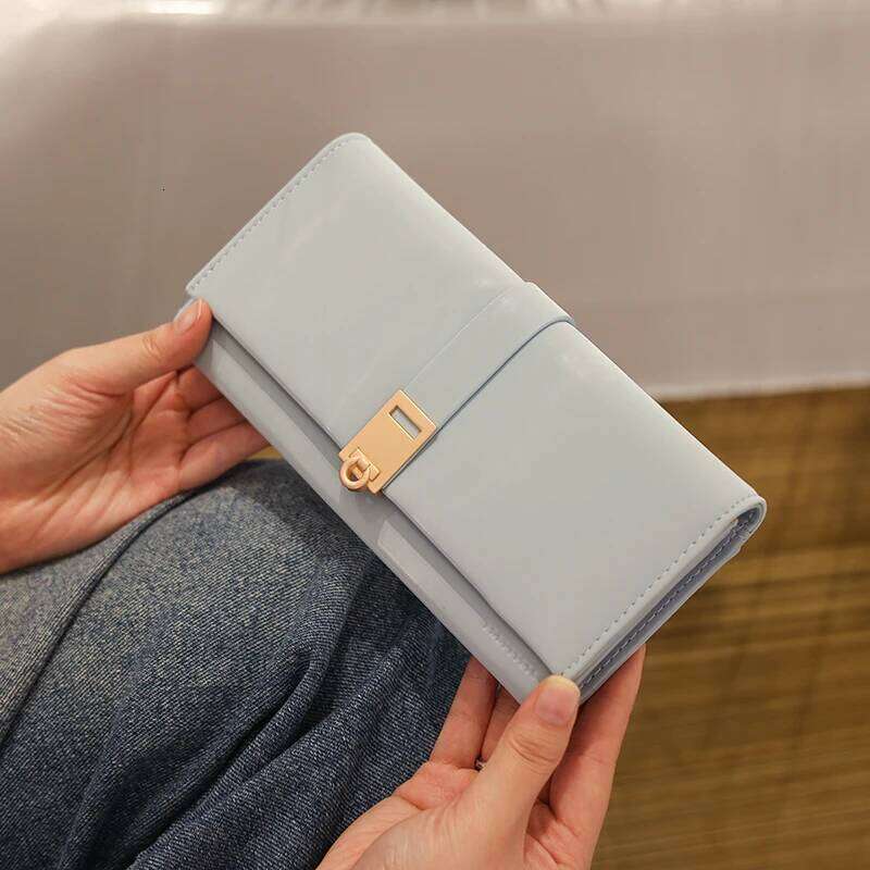 Autumn winter new wallet women's long and South Korea small fresh PU leather solid color three fold bag simple s