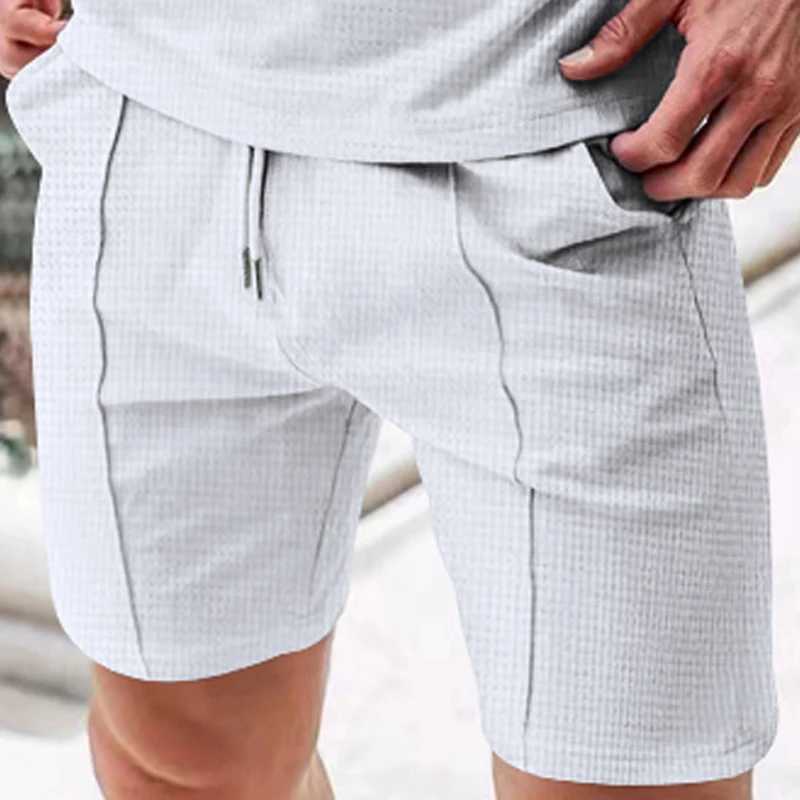 2024 Summer Mens New Large Solid Sport Waffle Trendy Split Shorts Casual Shorts XJ250605