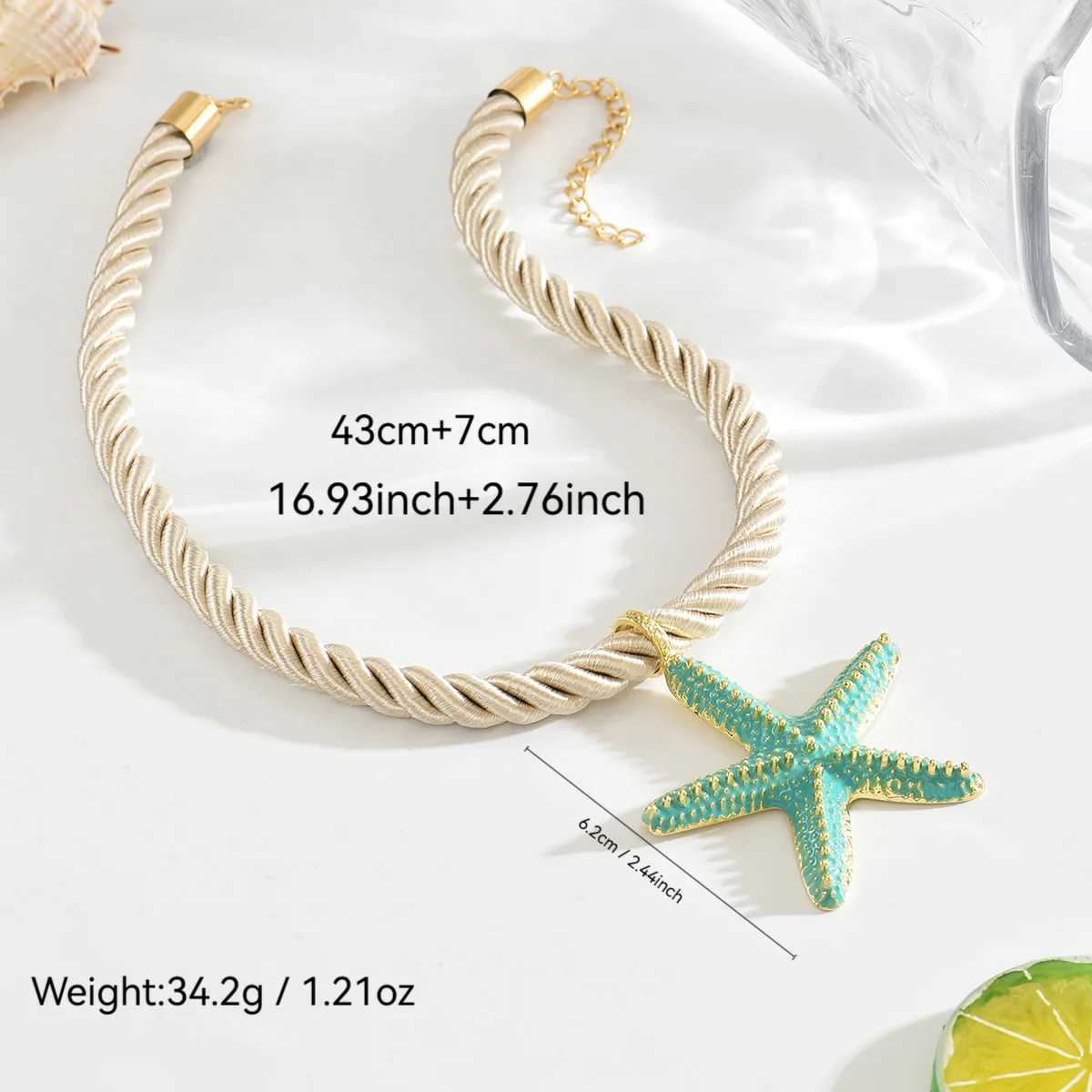 Ingemark Boho Colorful Metal Oil Drop Big Starfish Pendant Rope Chains Necklace for Women Summer Y2K Fashion Jewelry Set Gifts XJ250604