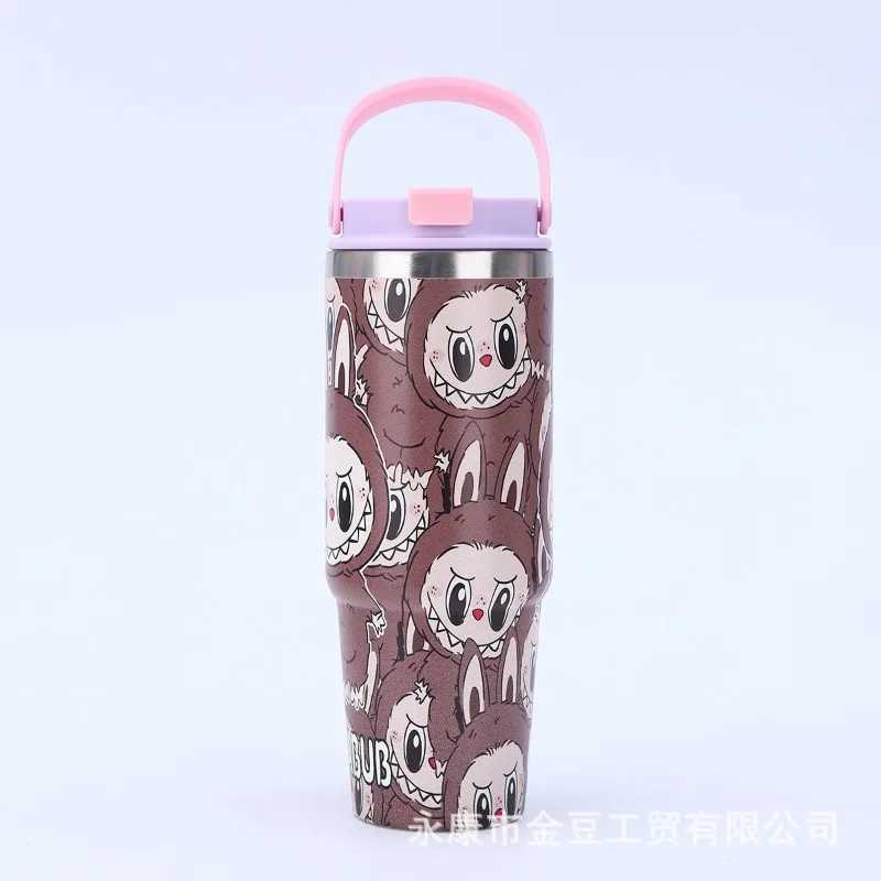 Kawaii Labubu Straw Cup Anime Portable Car Cup Cute 30oz Water Bottle Wholesale Cartoon Large Capacity Portable Car in Girl Gift X2506051