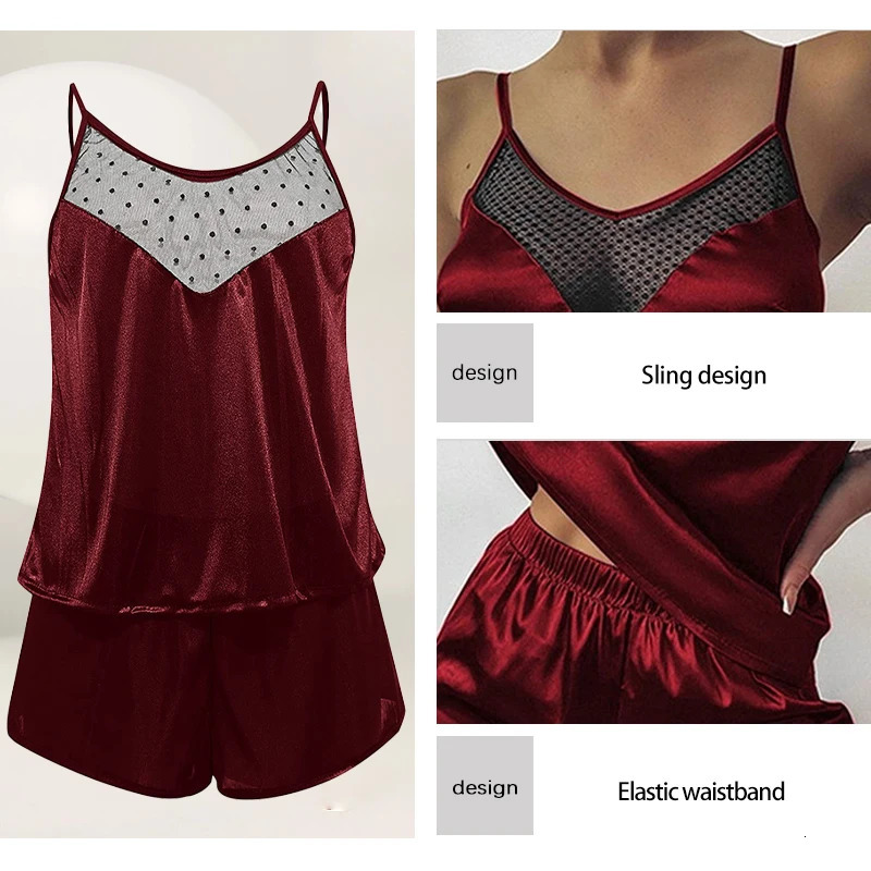 Lace Patchwork Vest Shorts Womens Summer Pajamas Two-Piece Set Lace Sexy Can Be Worn for Casual Wear at Home 250530