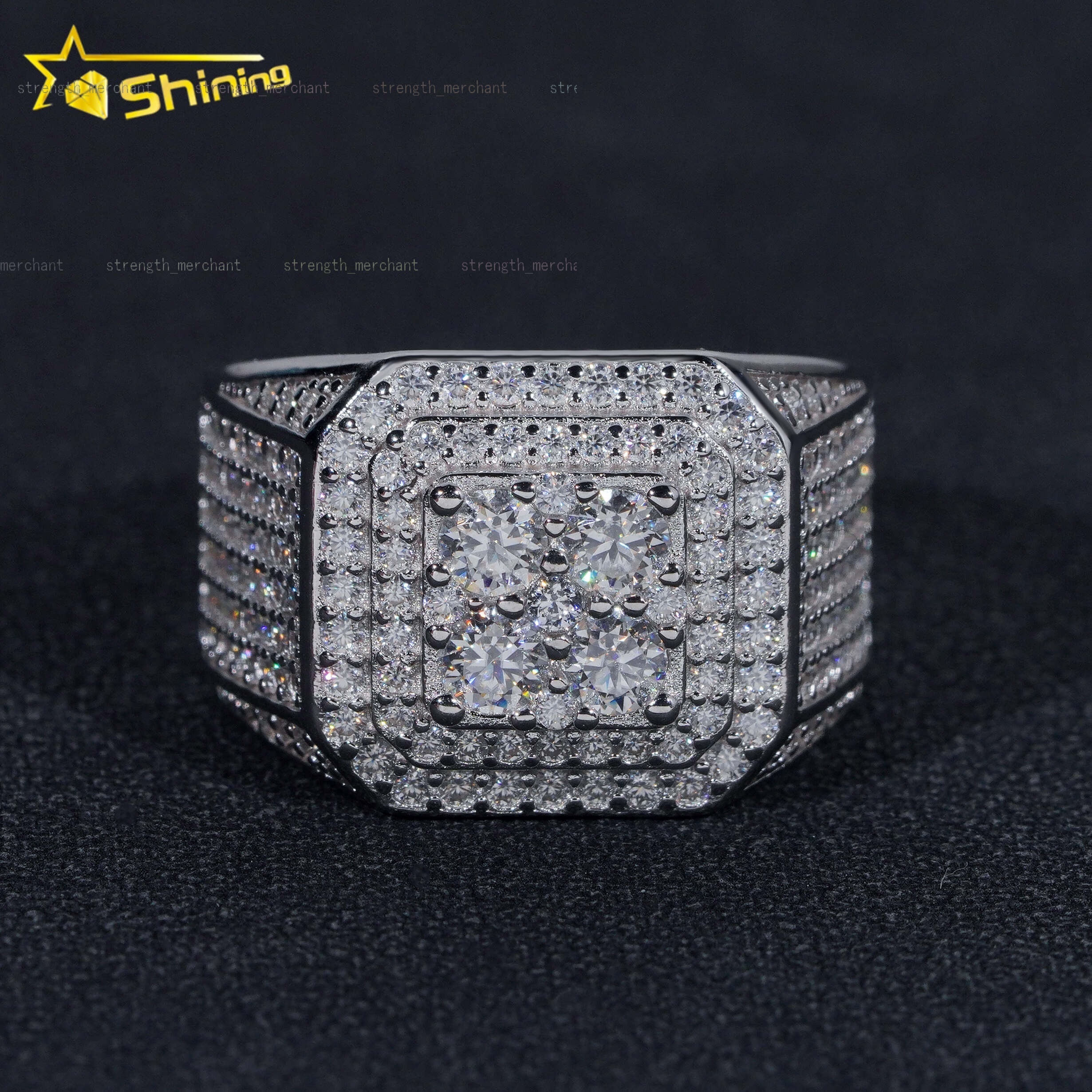 Wholesale Price Custom VVS Diamond Hip Hop Iced Out Moissanite Mens Ring 925 Sterling Silver Jewelry