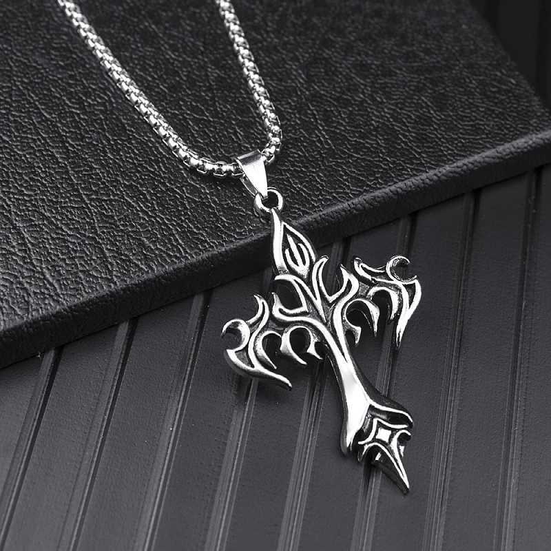 Classic Steel Warrior Mens Cross Amulet Necklace Fashion Flame Christian Simple Trend Mens Womens Pendant Lucky Gift XJ250604
