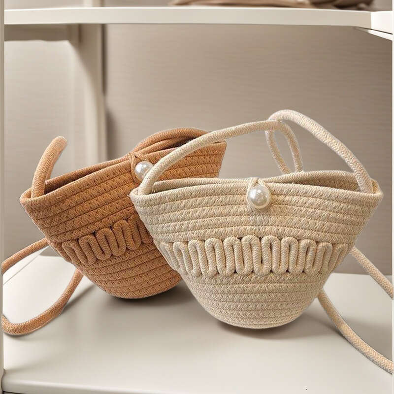 Crossbody Straw Phone Coin Key Hollow Cotton Thread Woven Casual Cute Women's Bag