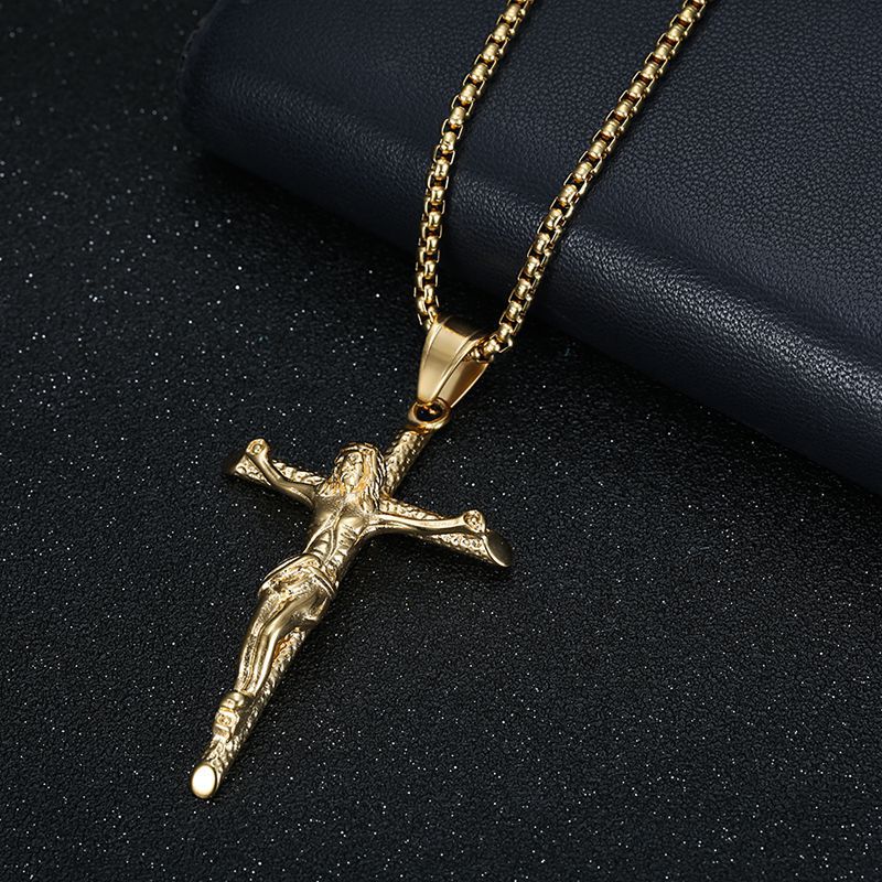 Vacuum Plated Stainless Steel Jesus Cross Pendant Necklace Religious Jewelry Accessory