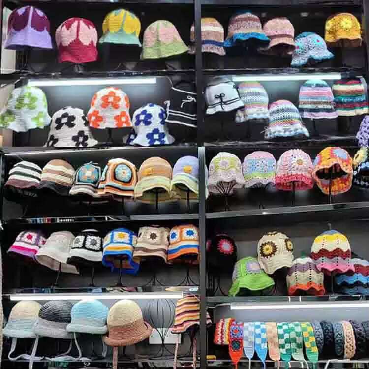 Summer Casual Handmade Foldable Beach Sun Trendy Floral Knitted Beanie Cap Crochet Bucket Hat