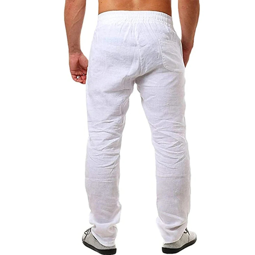 Mens Cotton Linen Pants Male Autumn Breathable Solid Color Trousers Fitness Streetwear y250605Z