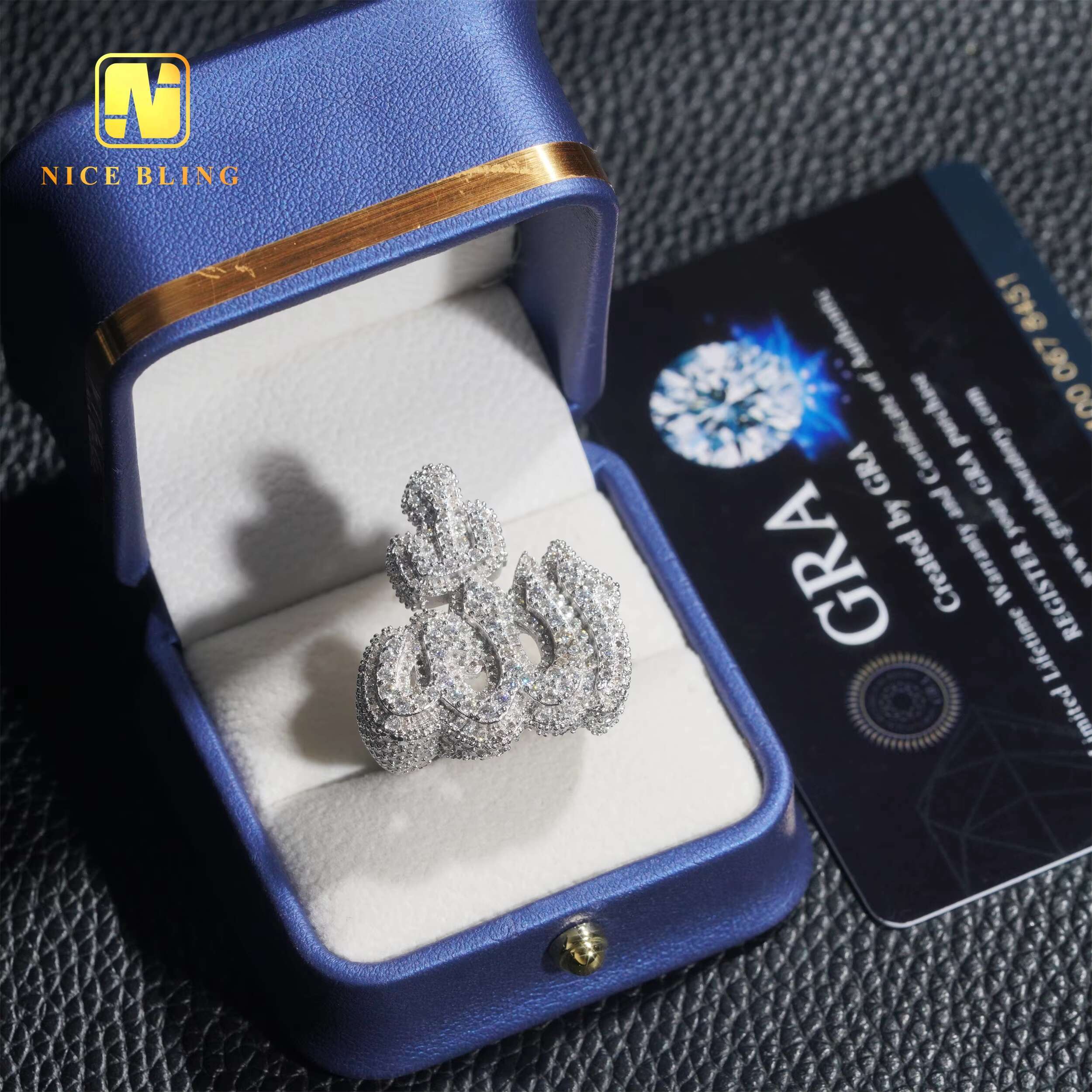 Iced Out Moissanite Diamond Rings Allah Design Fashion Hip Hop Men Engagement Rings 925 Sterling Silver Jewelry