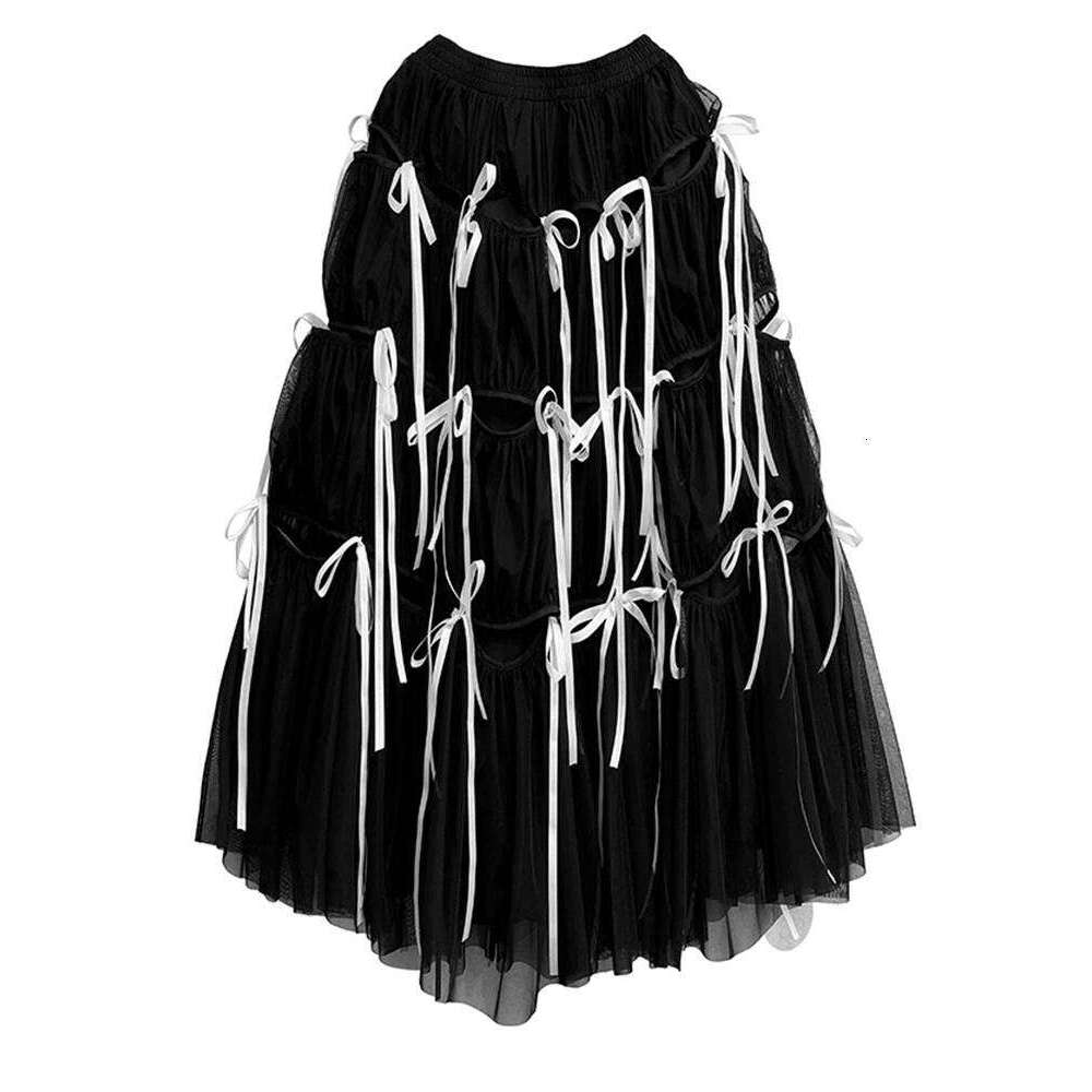 EAM High Elastic Waist White Mesh Bangage Color-Block A-Line Half-Body Skirt Women Fashion Tide New Spring Autumn 2025 1Dh9504