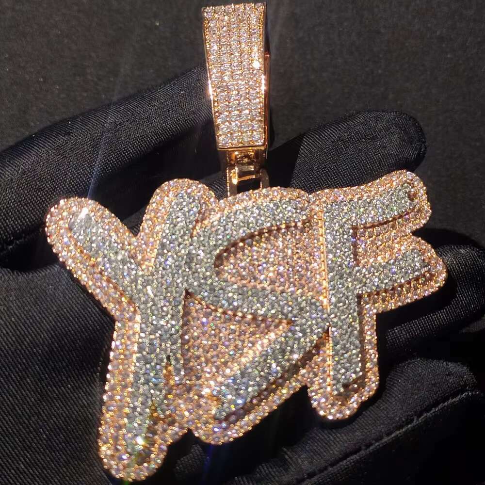 925 silver rose gold plated custom name 3D letter pendant white moissanite necklace for women with rope chain hip hop jewelry