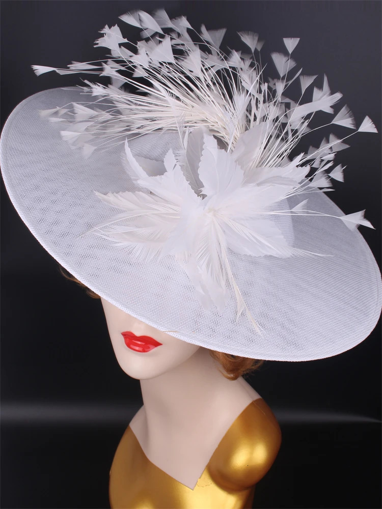 hats facinators Women Hat Summer White sinamay hat church hat Vintage Hepburn Fashion Hat Cloth Linen Blend Decorated Hat 250604