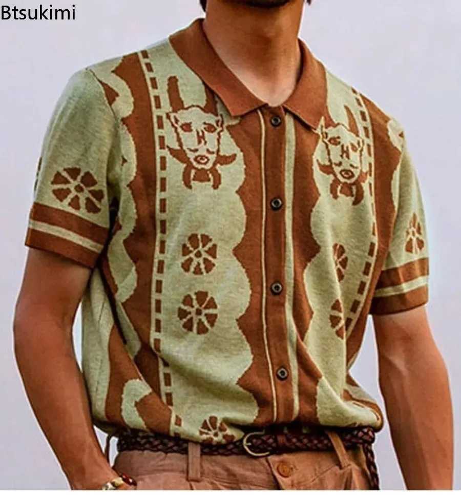 2025 Mens Striped Short Sleeve Knitted Shirts Summer New Comfy Breathable Casual Business Polo Shirts Men Golf Sport Loose Tops XJ250605