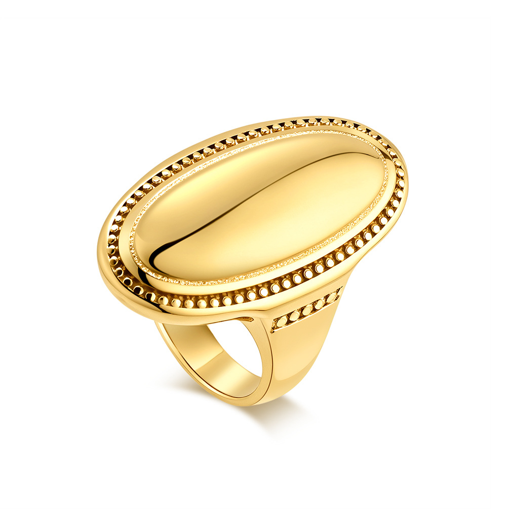 Vintage Simple Oval Ring Stainless Steel High Polished 18K Gold Plated Jewelry