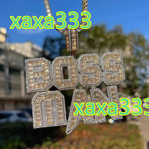 Custom Initial Letter Necklace Pendant Hiphop Iced Out VVS Diamond Baguette Letter Pendant Custom Name Jewelry for Women Men