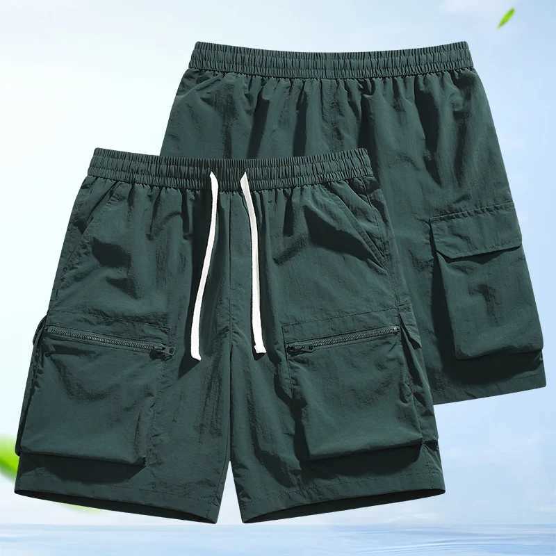 Summer Tide Work Shorts with Large Pockets Sports Outdoor Ice Silk Five-Minute Shorts Multi-Pockets Ice Feeling Casual Pants for MenXJ250605