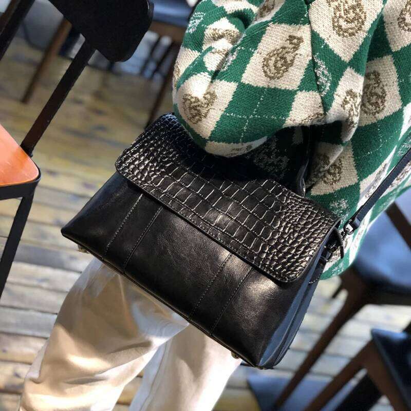 OLOEY Women's Cowhide Genuine Leather Bag Female Crossbody Designer Shoulder Bags Ladies Casual Retro Large Capacity Handbag