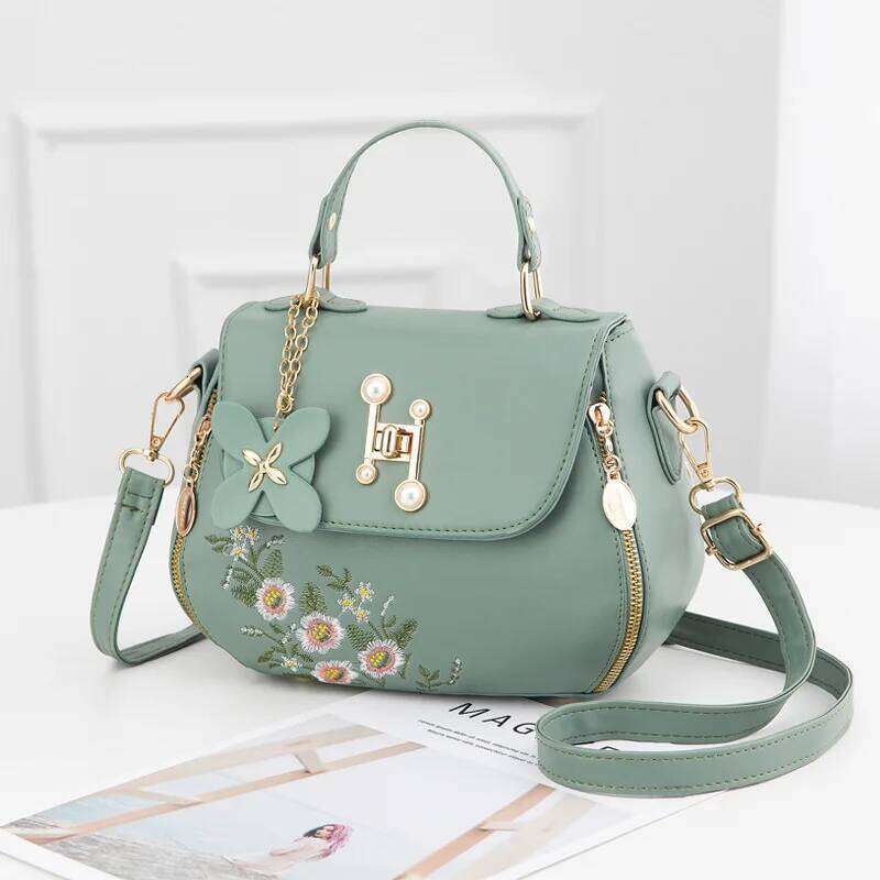 Fashion Embroidered Women's Handbag Temperament Trend Light Shoulder Crossbody Bag Women's Floral Decor Handbag