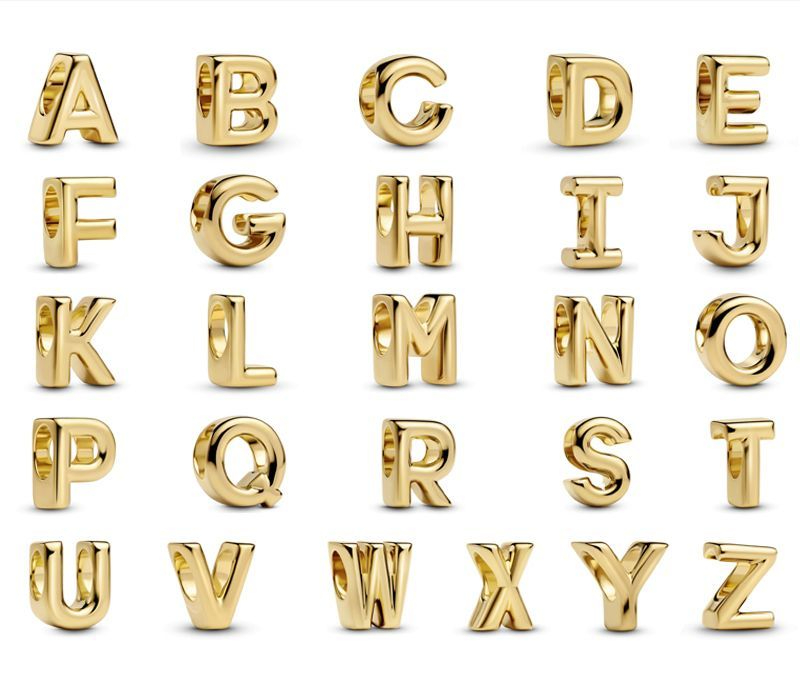 Beautiful Gold Twenty-Six Letter Beads charms Fit 925 Sterling silver bracelet Diy Bracelet Personality for women Gift Pendant Beads