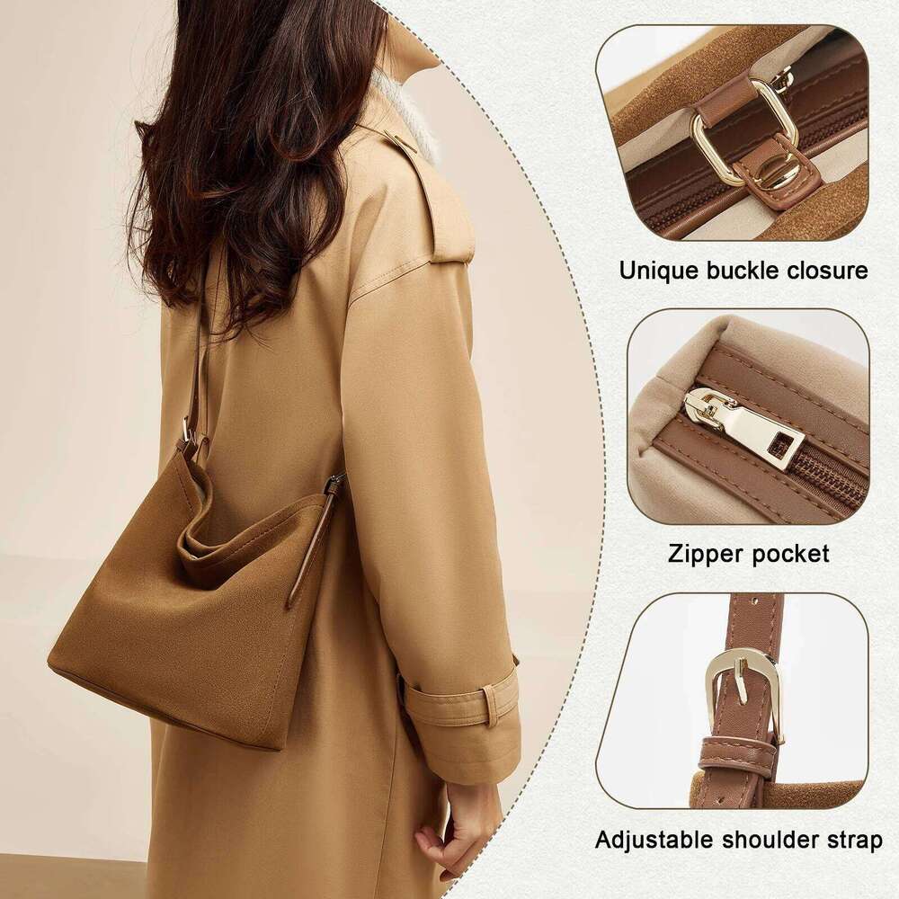 OLOEY FOXER Women Small Shoulder Handbag Girl Crossbody Bucket Bag Synthetic Suede Lady Classic Purse Gift