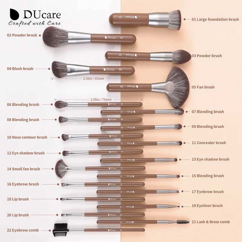 DUcare Makeup Brushes 22Pcs With Foldable BAG Nylon Hair Fan Powder EyeShadow Blending Eyeliner Eyebrow Cosmetic Makeup Brushes W250605
