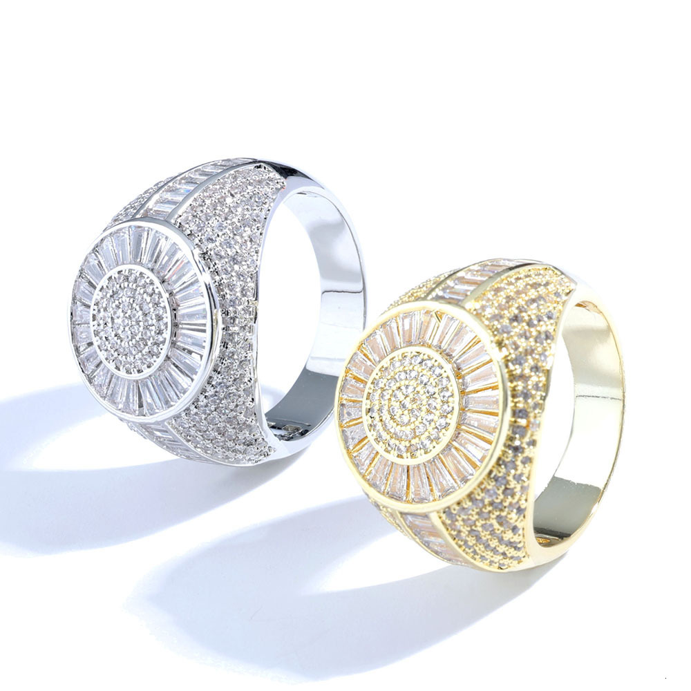 Hip hop T-block Moissanite circular ring high-end and trendy mens ring jewelry accessories moissanite