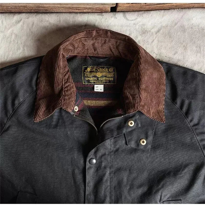 Non Stock Light Waxed Country Jacket Heritage Style Mens 4-Pocket Outerwear Coat 250530