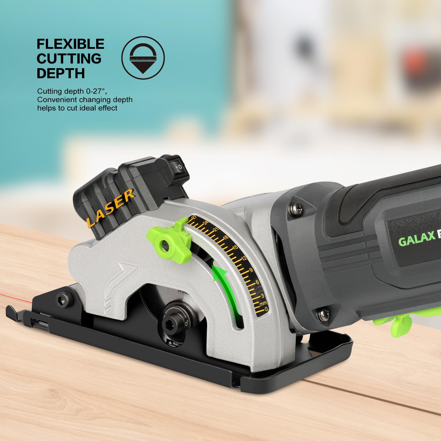 GALAX PRO Mini Circular Saw, 480W 3500 RPM Maximum Cutting Depth of 28.5mm Three Pieces of 85mm Saw Blades with Laser Guide Rails Suitable for Wood PV
