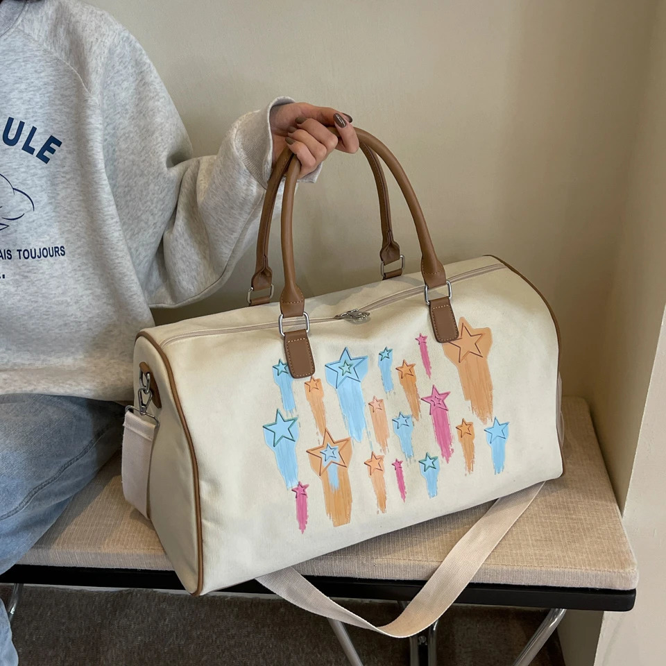 Colorful Meteor Pattern Womens Boston Travel Bag Large Capacity Canvas Shoulder Duffle Bag Crossbody Bag with Shoe Compartment 250530