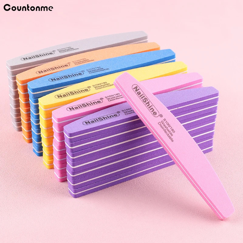 60Pcs Nail Files Sponge 100/180 Grit Moon n Buffer Block Double Side Files For Finger Colorful Foam Tools 250605
