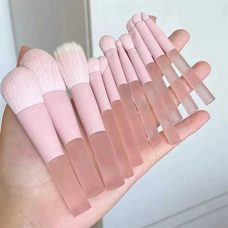7pcs/10pcs Pink Handle Travel Makeup Brushes Synthetic Foundation Powder Eye Shadows Mini Makeup Brush Set with Brush Bag W250605
