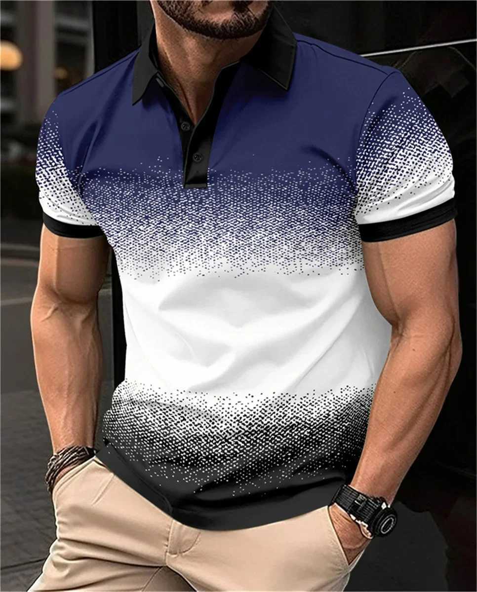 Summer Mens Fashion Color Gradient Print Design Daily Leisure Entertainment Shopping Comfortable Short-Sleeved POLO Shirt XJ250605