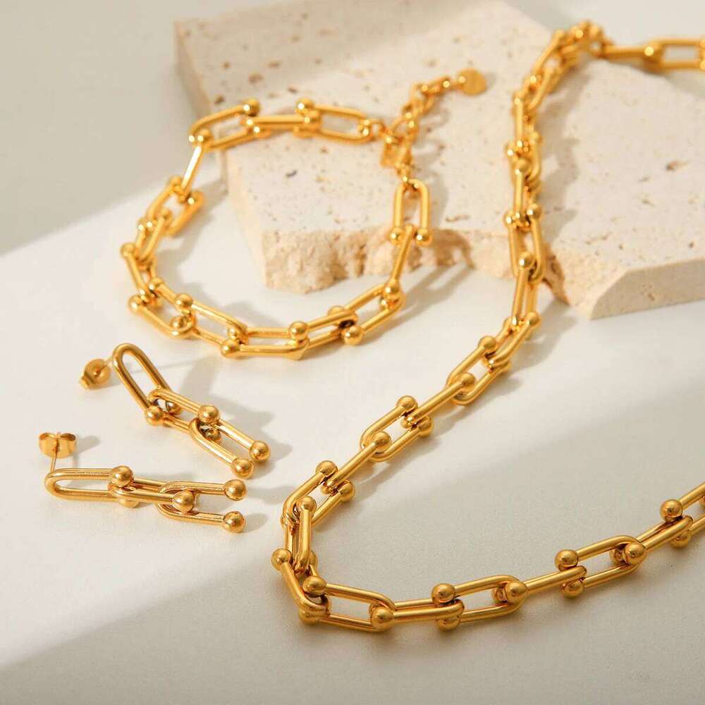 Stainless Steel Jewelry Set U-Shaped Necklace Bracelet Earring Combination For Men And Women To Wear Exquisite Christmas Gifts