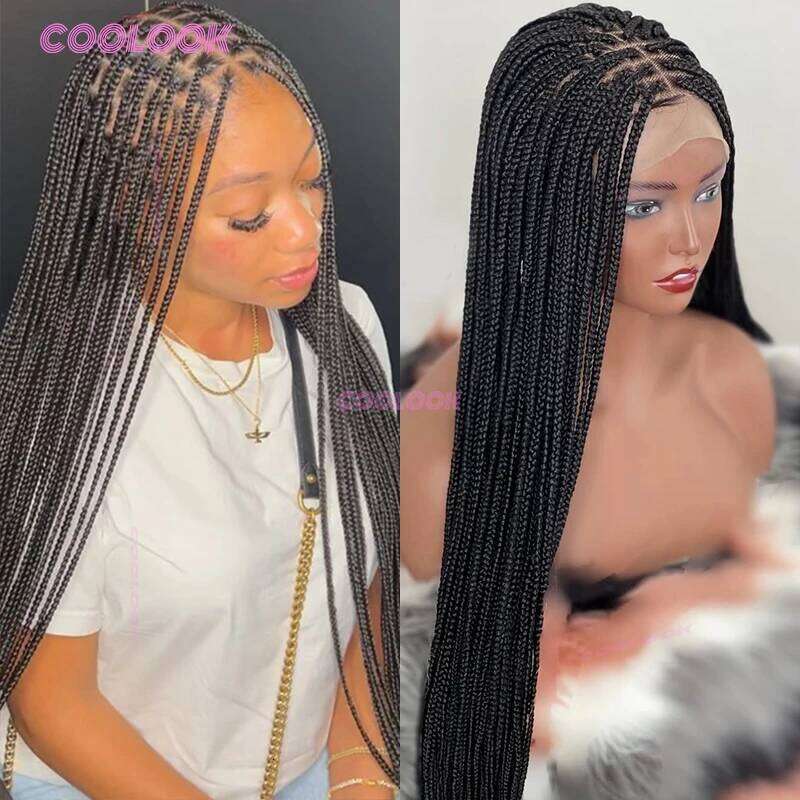 Classic Women Synthetic Cornrow Lace Knotless Box Braids Wig Braiding Hair Braided Wigs For Bla