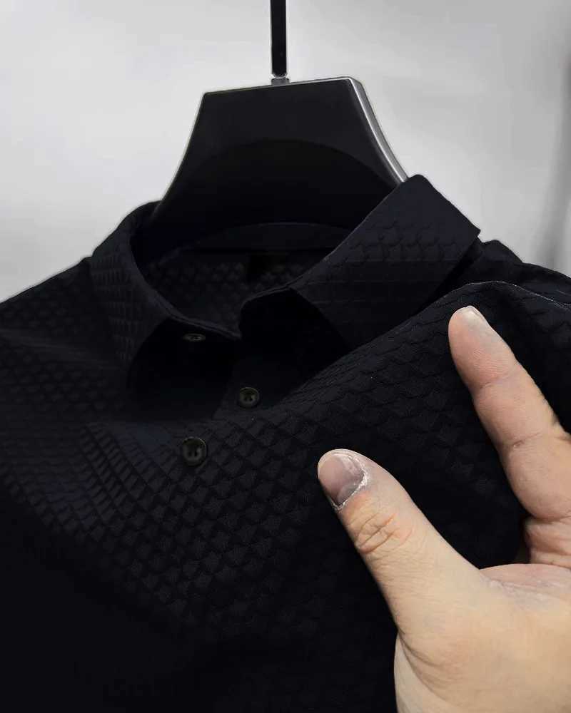 New casual Hawaiian beach breathable summer short-sleeved solid color jacquard collared shirt with high elasticity polo XJ250605