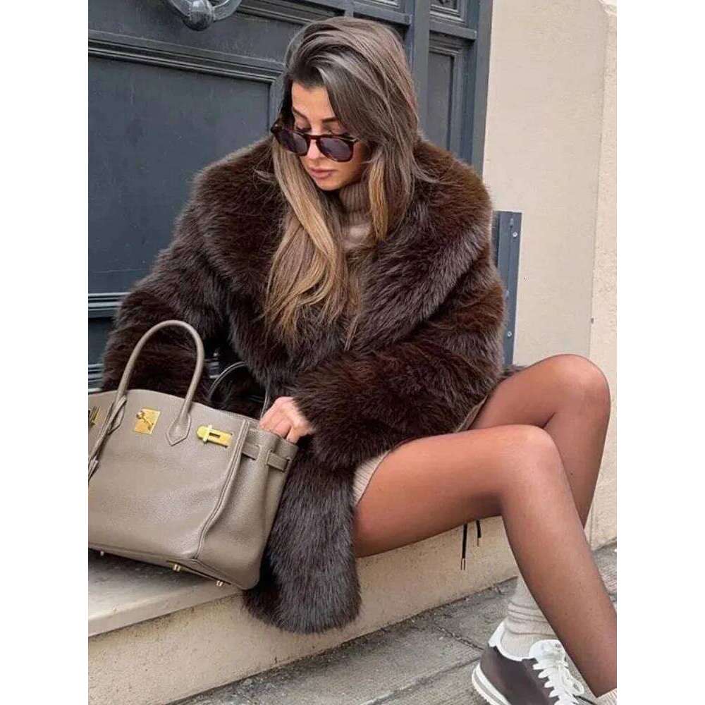 Coats Designer Women ZBZA Women's Warm Thick Faux Fur Coat Vintage Lapel Long Sleeves Hidden Pockets Solid Overcoat Autumn Winter New Jacket Desi