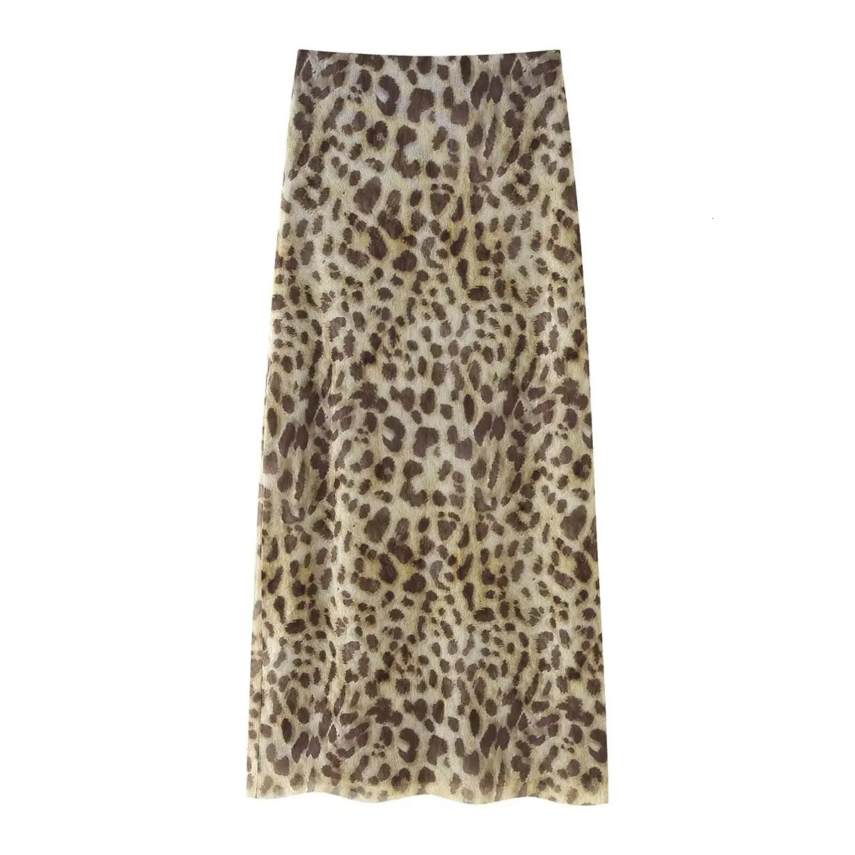 Tulle Printed Bandeau Top and Long Skirt Leopard Wear Women Summer Vacation Set Clothing 250605A