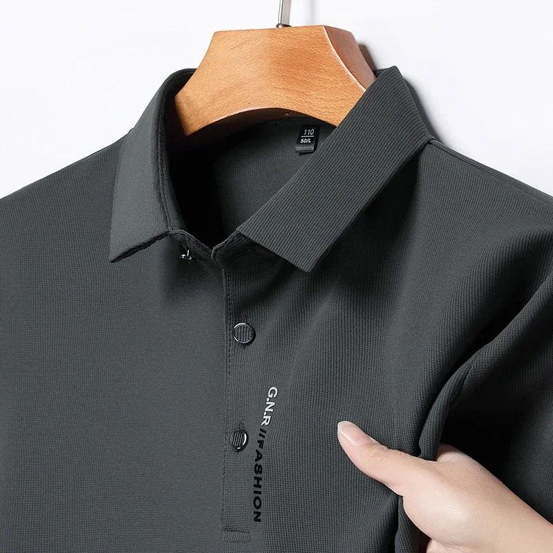 Mens Short Sleeve Solid Color Polo Shirt Breathable Comfortable Elastic Top Arrivals Casual Business Style 250604