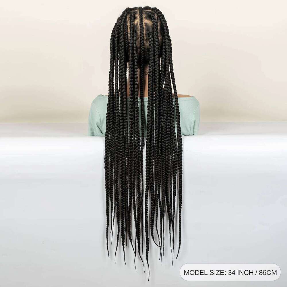 36 Inches Jumbo Braided with Baby Full Lace Synthetic Wigs Black Long Braids Hair Wig Box Braid Knotless