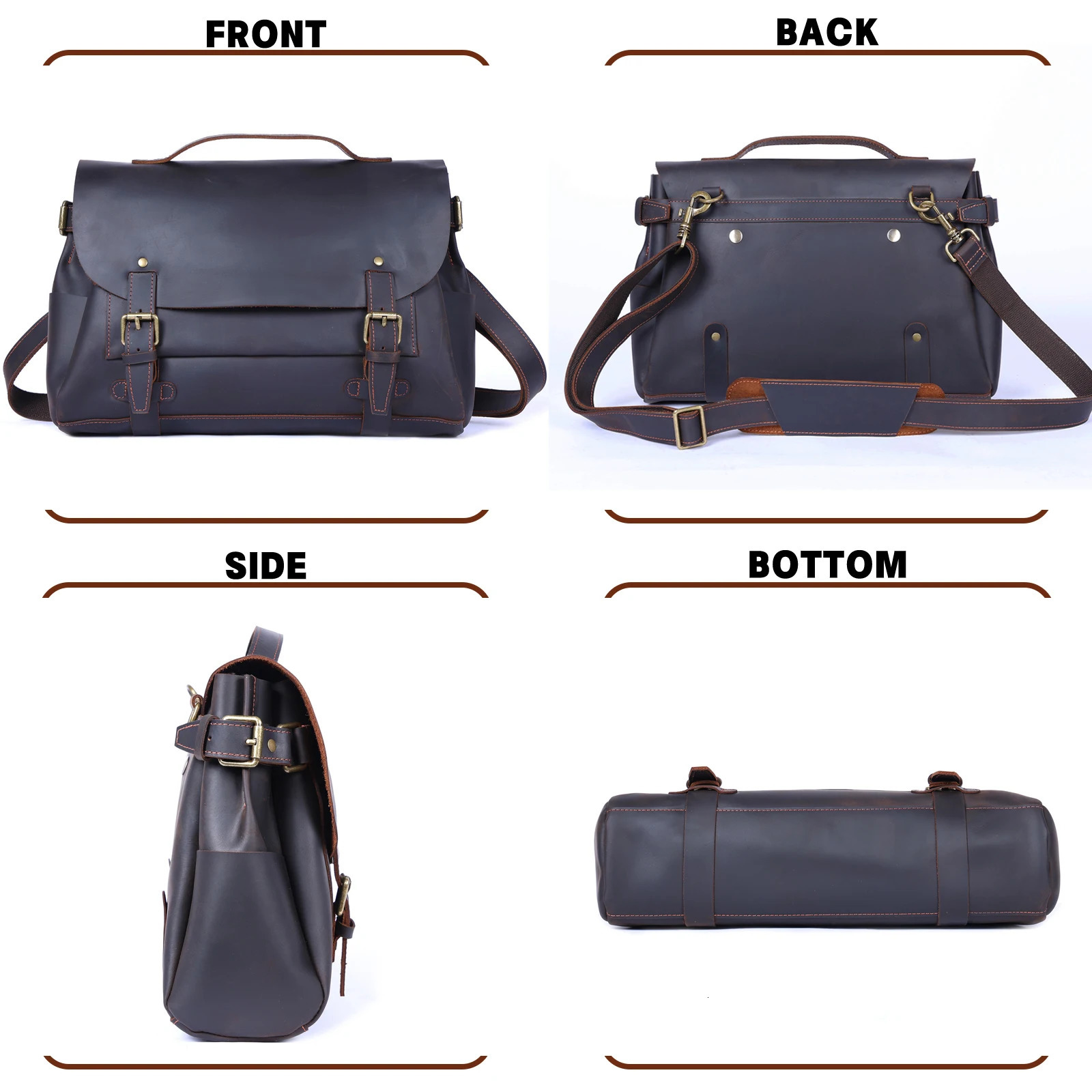 Vintage Genuine Leather Mens Messenger Bag 14 Briefcase Laptop Bags Crazy Horse Leather Handbag Satchel Cowhide Retro Casual 250603