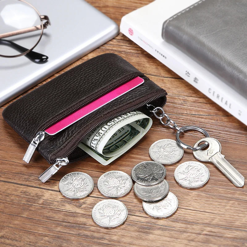 Leather 2 Zipper Coin Purse Wallet With Card Slots Organizer Change HolderCard Case Storage Bag for Men 250605
