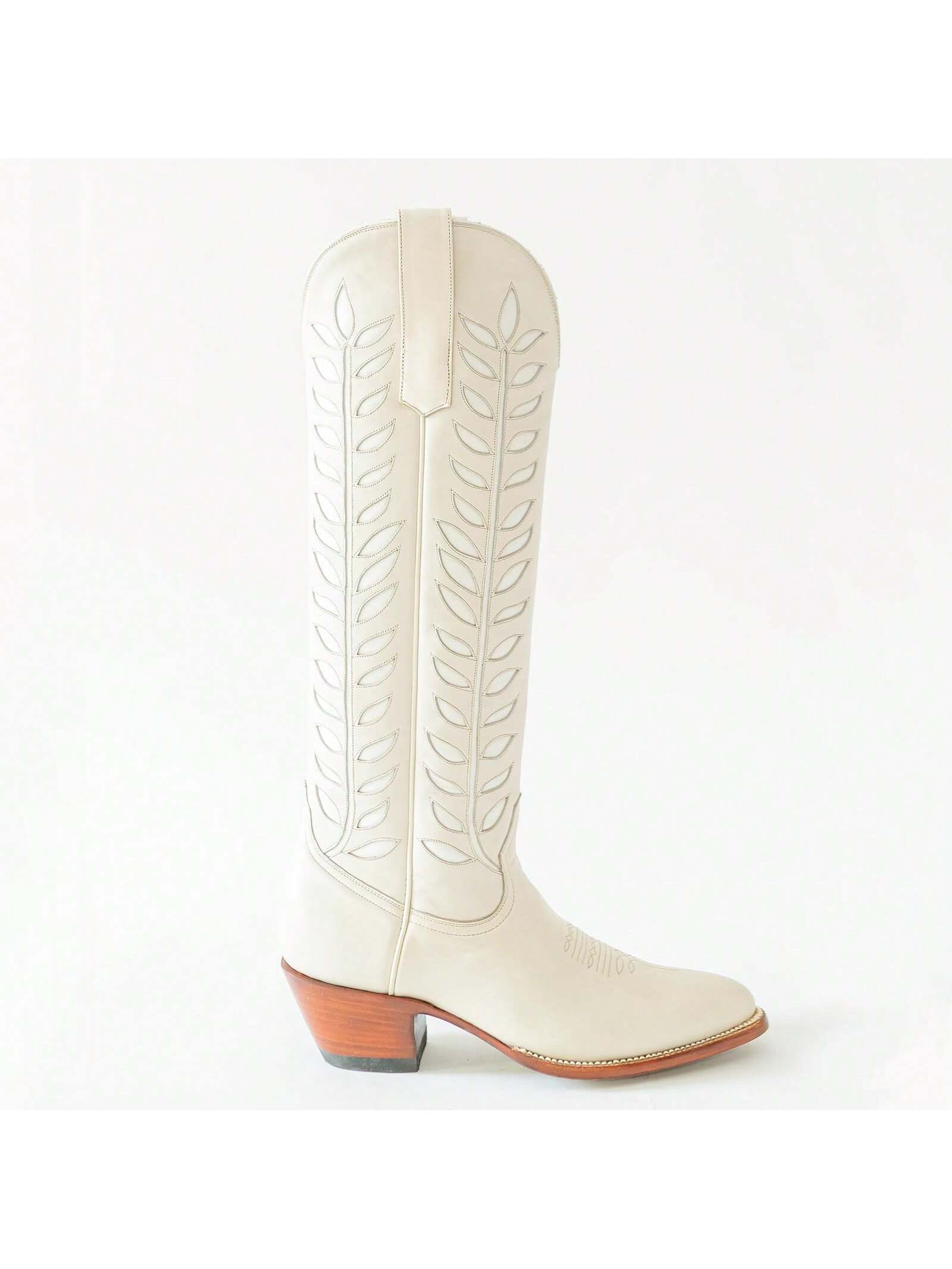 Lanjia- Arqa Womens Knee High Cowboy Boots For Women Wide Calf Chunky Heel Fashion Stylish Embroidered Western Boot Cowgirl With Contrast Foliage Inla