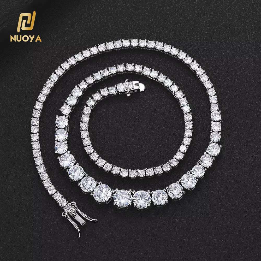 Moissanite New Style Hiphop Jewelry 3mm-7mm Bling MoissaniteStone Silver Plated Gradient Size Tennis Chain Necklace for Women Jewelry
