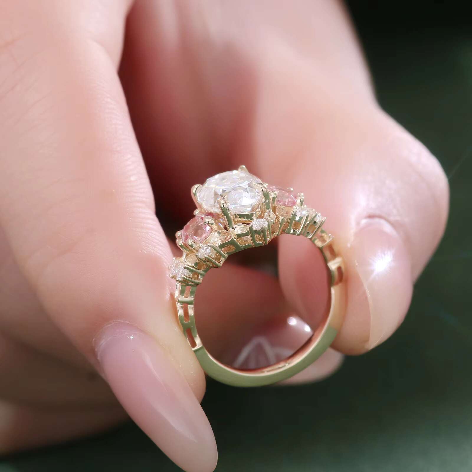 Vintage 14k Yellow Gold Cluster Pear Shape 2 Ct DEF High Quality Moissanite Ring Womens Fine Jewelry Provence Wedding Ring