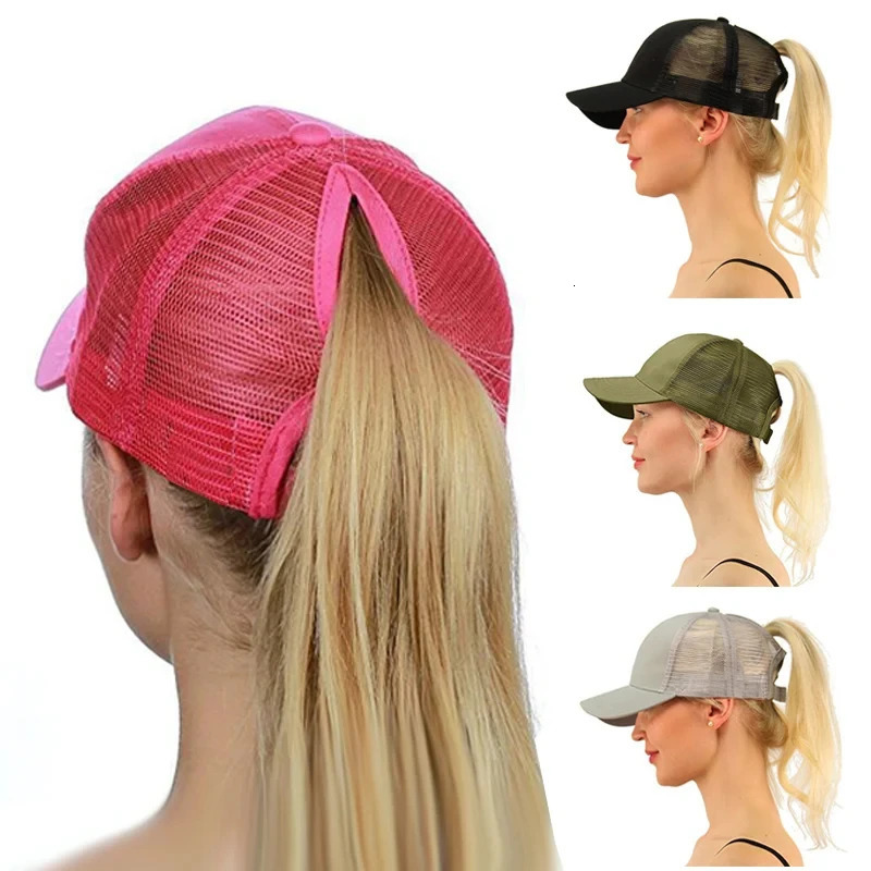 Summer Cap for Women Ponytail Baseball Cap Mesh Adjustable Golf Sport Hat Solid Color High Messy Bun Cap for Girl 250603