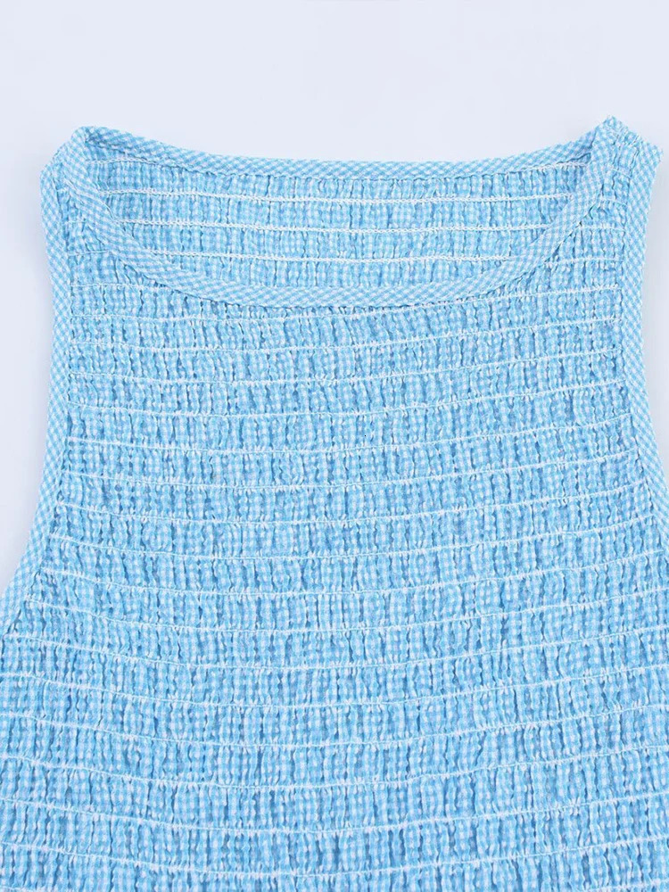 European and American style spring summer honeycomb round neck midi dress sleeveless vest long for women 250604