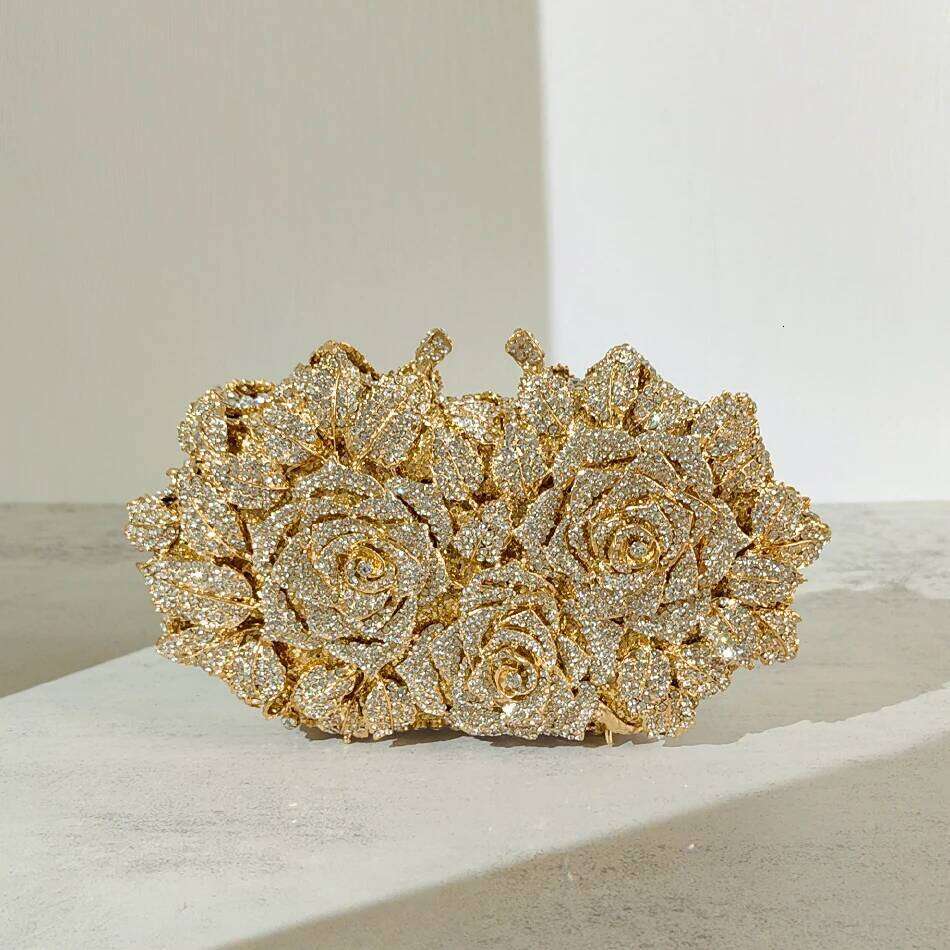 Rose Crystal Evening Clutch Bags Women New Boutique Sparkling Dia Flower Purses And Handbags Wedding Party