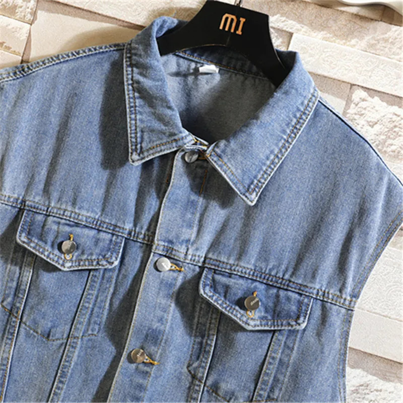 Denim Vest Men Sleeveless Jacket Casual Waistcoat Solid Color Jean Coat Male Streetwear Mens Clothing 2025 250605Z