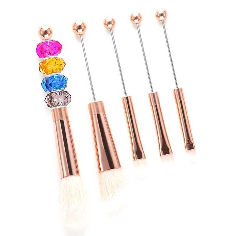 5Pcs Beaded Eyeshadow Brush DIY Beaded Cosmetic Brush Makeup Brushes Tool Kit Metal Handle Durable Eye Makeup Brushes W250605