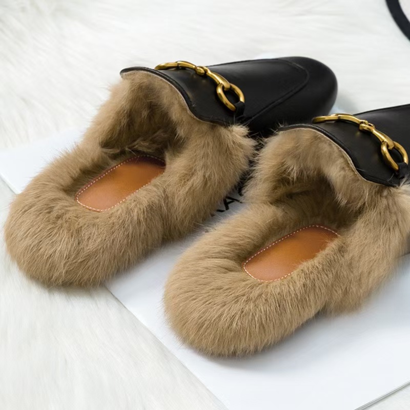 loafers e04b3 Winter plush metal decoration soft soled moccasins sewing solid furry slip on flats women winter nurse work shoes